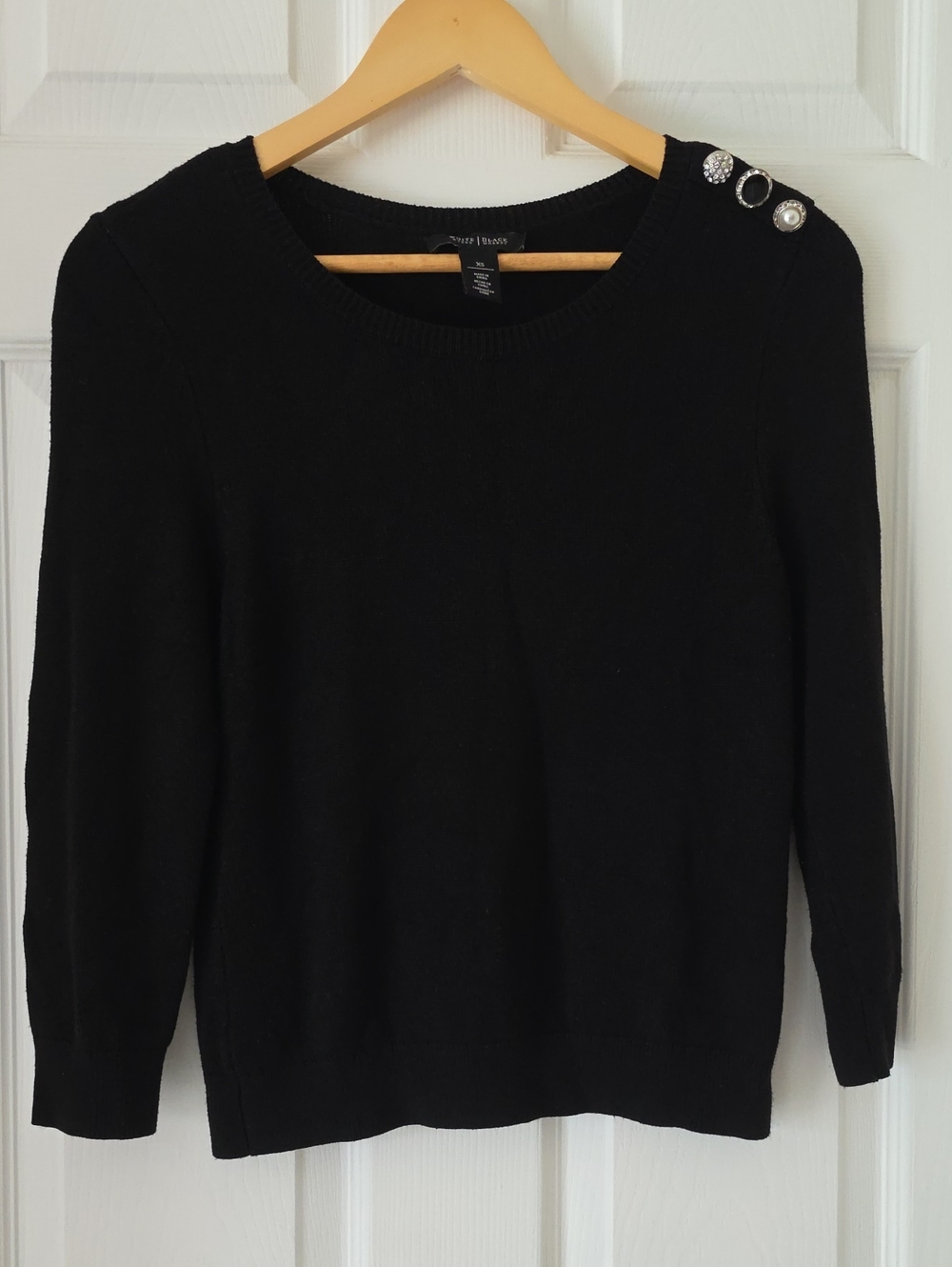 White House Black Market Black Crewneck Sweater w/ Shoulder Buttons XS